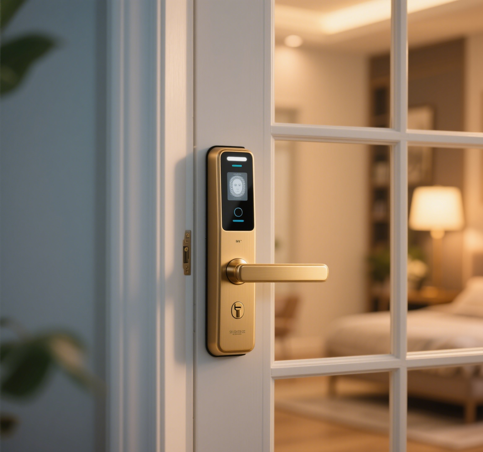 Golden digital door lock with handle