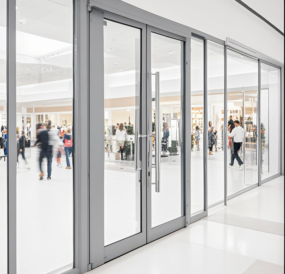 Modern glass doors with metal handles