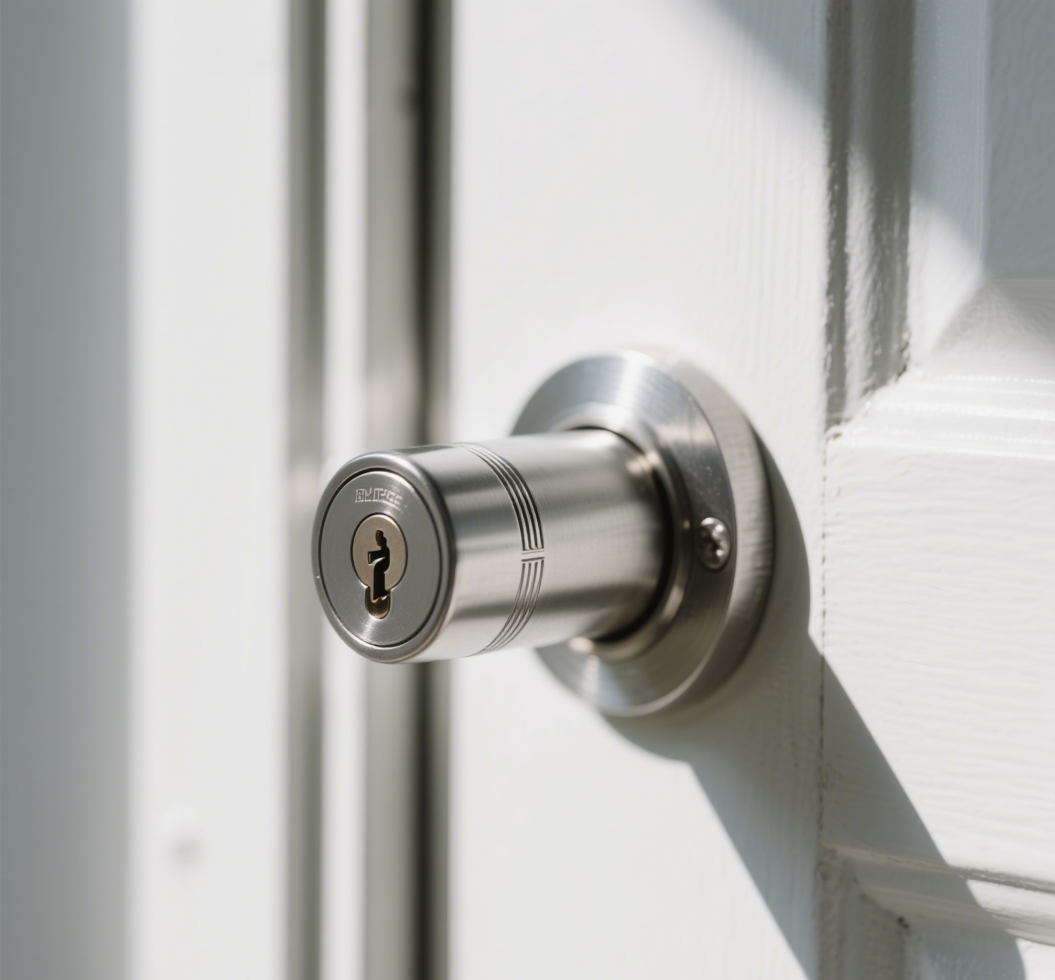 Silver door lock with keyhole