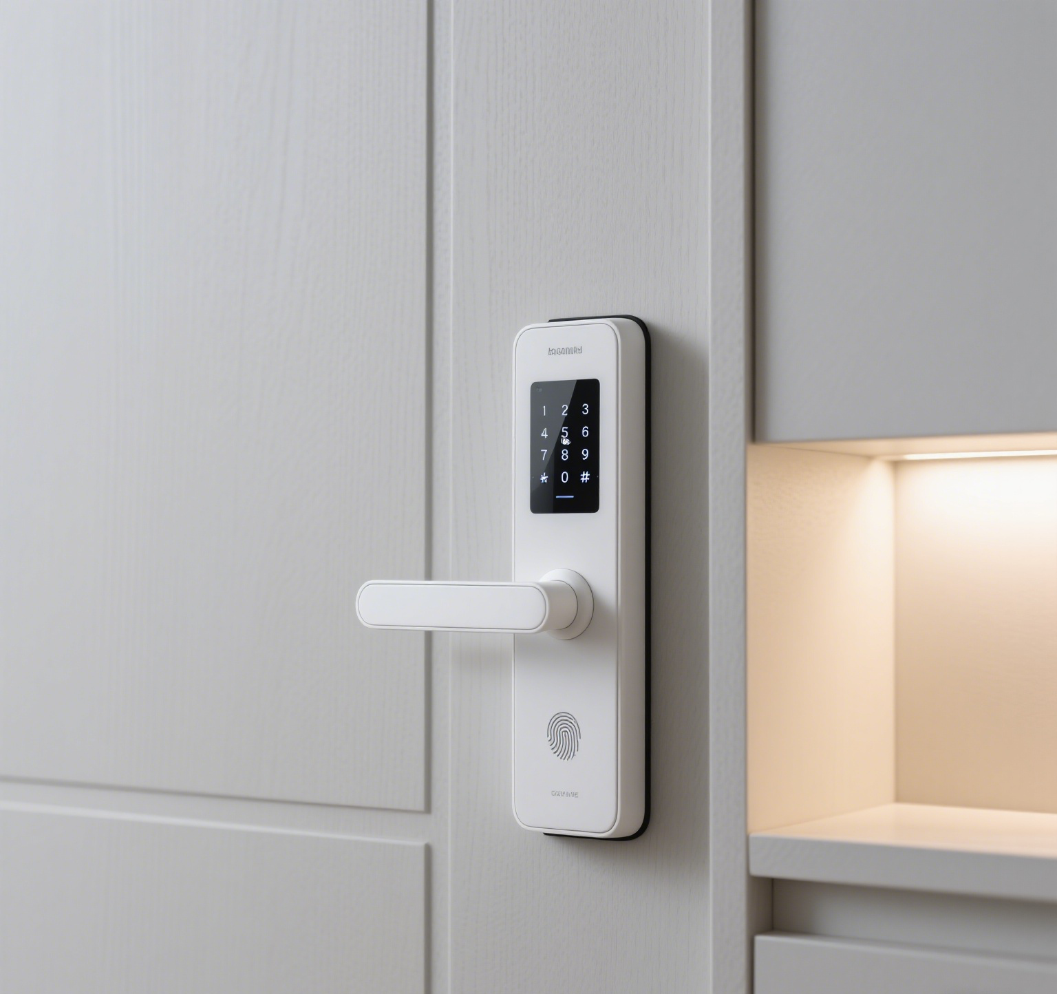 White digital door lock with handle